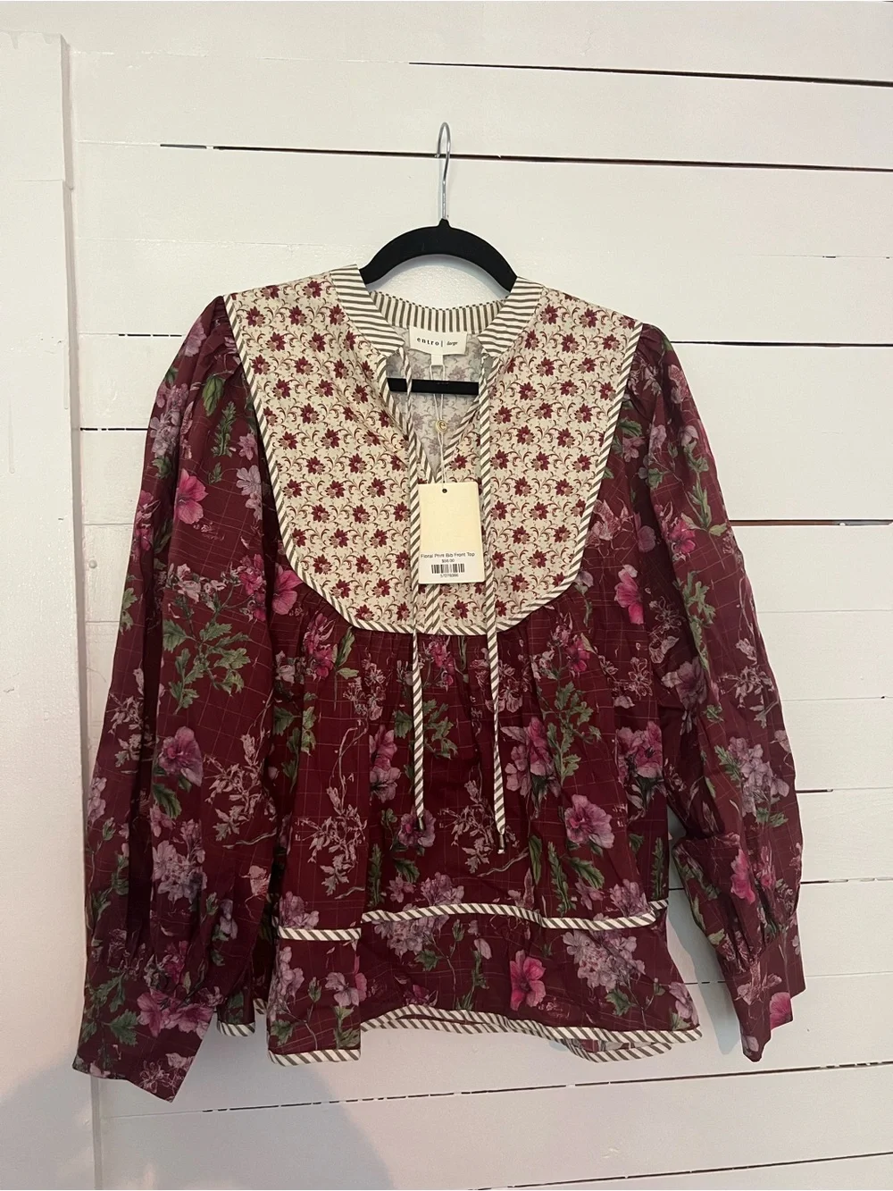 Entro burgundy blouse Floral Print Bib Front Top